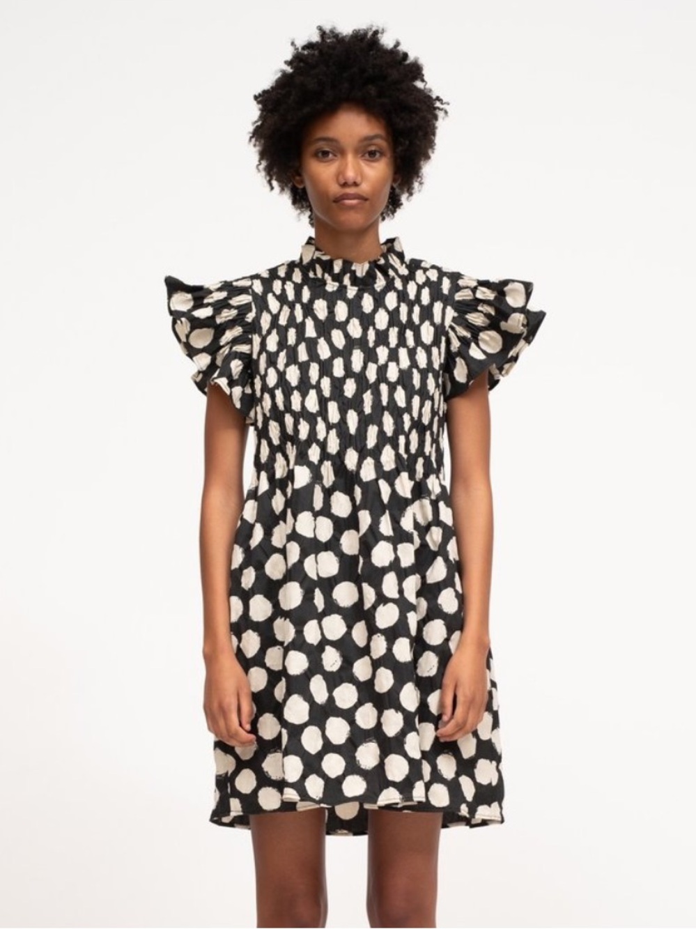 Sea New York Black and Cream Polka Dot Ruffle Sleeve Dress